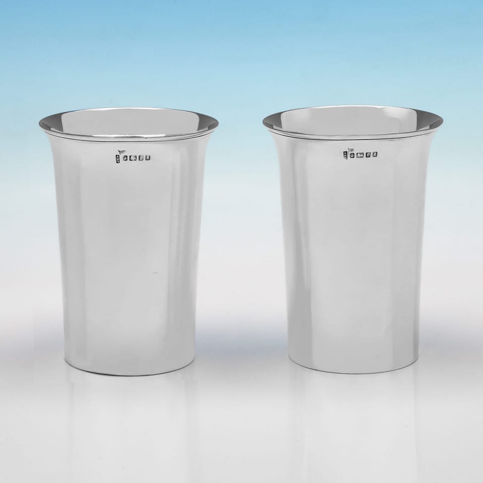 Antique Sterling Silver Pair of Beakers - J. E. Bingham, hallmarked in 1878 Sheffield - Victorian