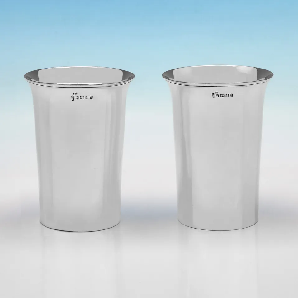 Antique Sterling Silver Pair of Beakers - J. E. Bingham, hallmarked in 1878 Sheffield - Victorian
