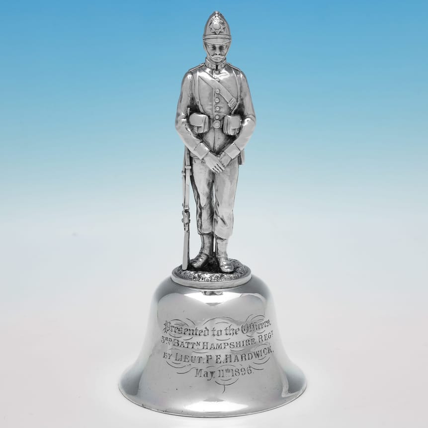 Antique Sterling Silver Military Interest bell - Emanuel Emanuel, hallmarked in 1892 London - Victorian
