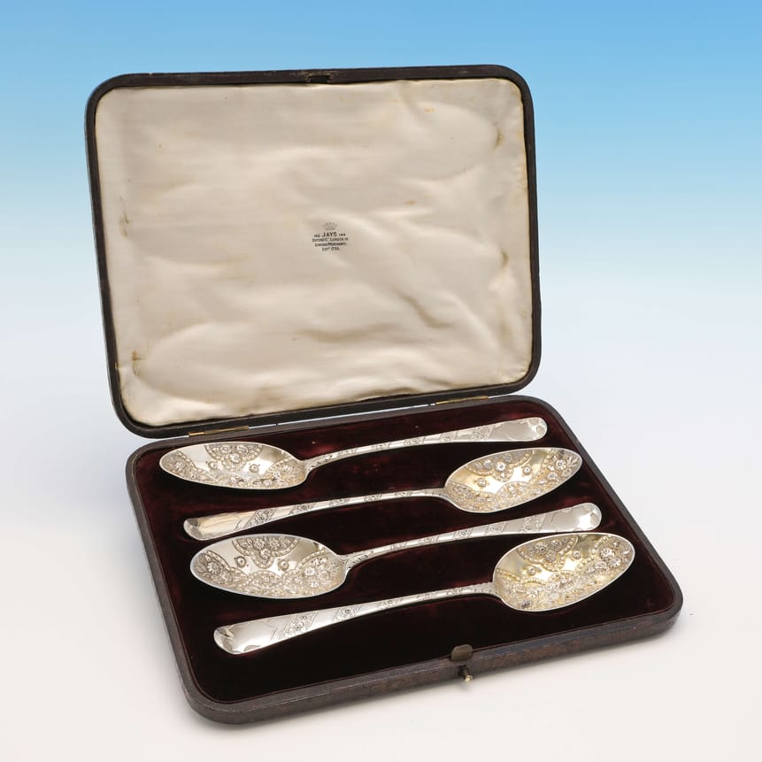 Antique Sterling Silver Set Of 4 Berry Spoons - Peter & William Bateman Hallmarked In 1809 London - Georgian - Image 1