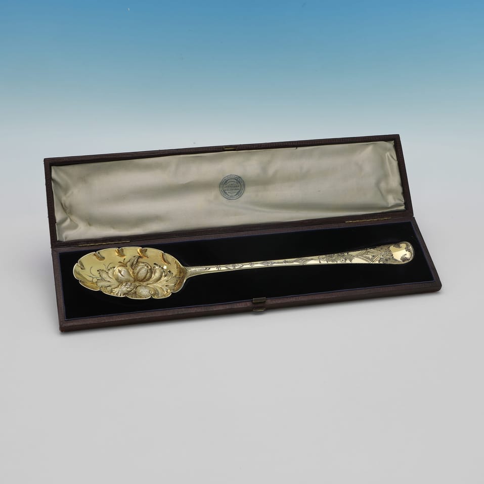Antique Britannia Standard Silver Berry Spoon - hallmarked in 1710 London - Queen Anne