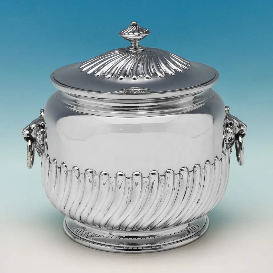 Antique Sterling Silver Biscuit Box - Barnards, hallmarked in 1889 London - Victorian