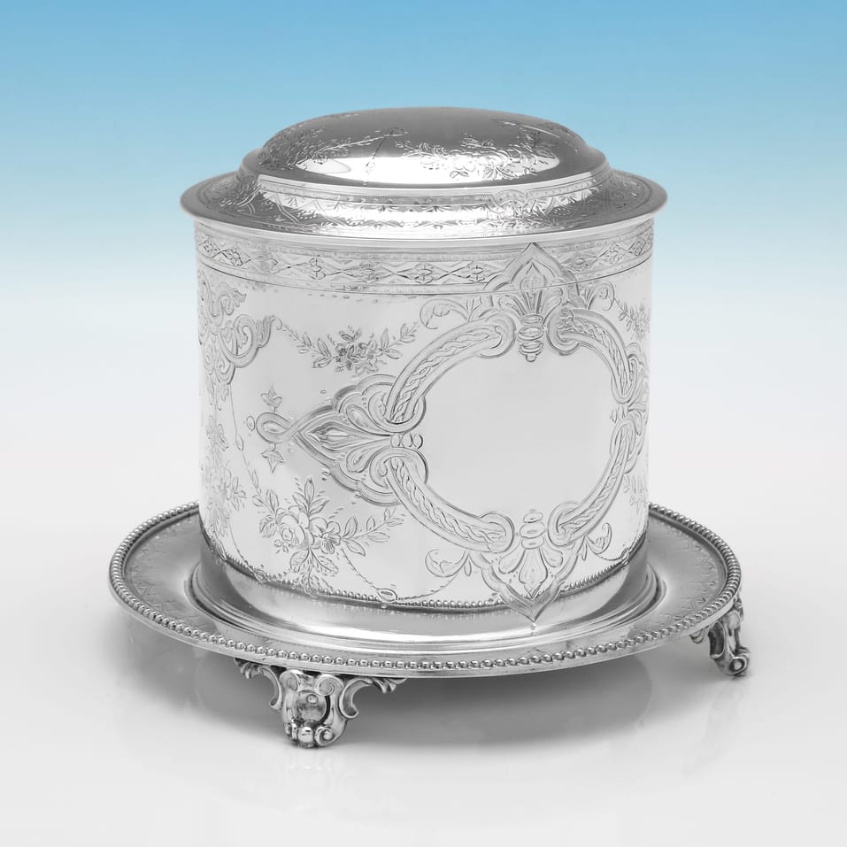 Antique Sterling Silver Biscuit Box - Edward Charles Brown, hallmarked in 1867 London - Victorian