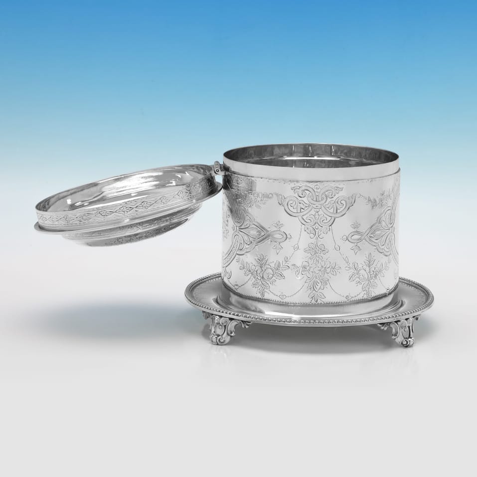 Antique Sterling Silver Biscuit Box - Edward Charles Brown, hallmarked in 1867 London - Victorian - Image 3