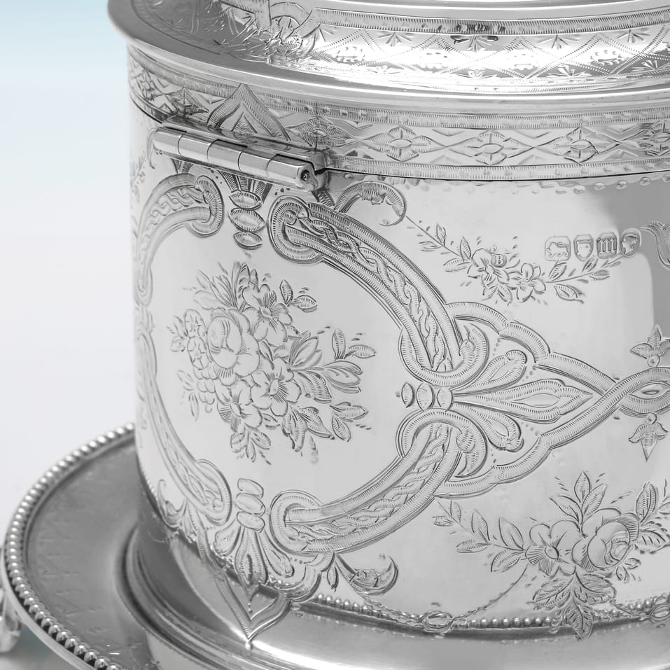 Antique Sterling Silver Biscuit Box - Edward Charles Brown, hallmarked in 1867 London - Victorian - Image 4