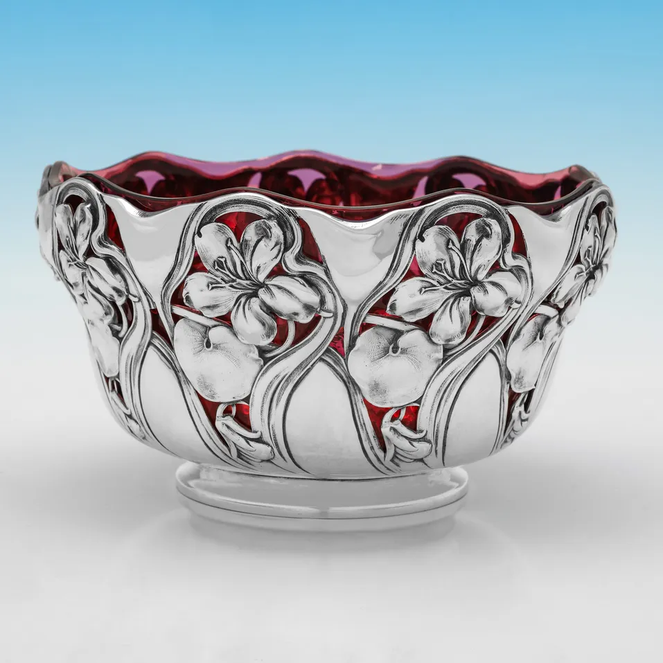 Antique Sterling Silver & Glass Bowl - George Bedingham, hallmarked in 1900 London - Victorian - Image 2