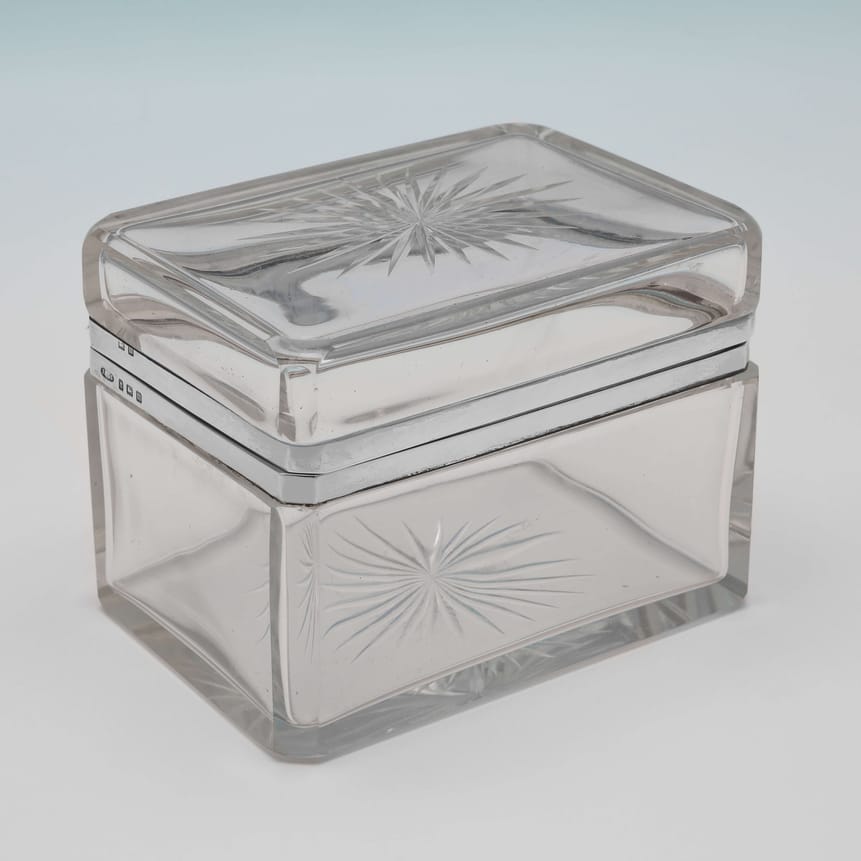 Antique Sterling Silver Silver And Glass Box - John Grinsell & Sons Hallmarked In 1911 Birmingham - George V - Image 1