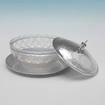 Antique Sterling Silver & Glass Butter dish - George Adams, hallmarked in 1866 London - Victorian - Thumbnail 2