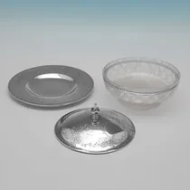 Antique Sterling Silver & Glass Butter dish - George Adams, hallmarked in 1866 London - Victorian - Thumbnail 3