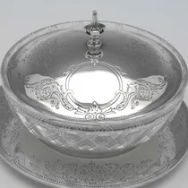 Antique Sterling Silver & Glass Butter dish - George Adams, hallmarked in 1866 London - Victorian - Thumbnail 4