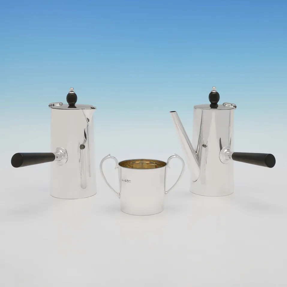 Antique Sterling Silver Cafe Au Lait Set - Henry Atkin, hallmarked in 1920 Sheffield - George V