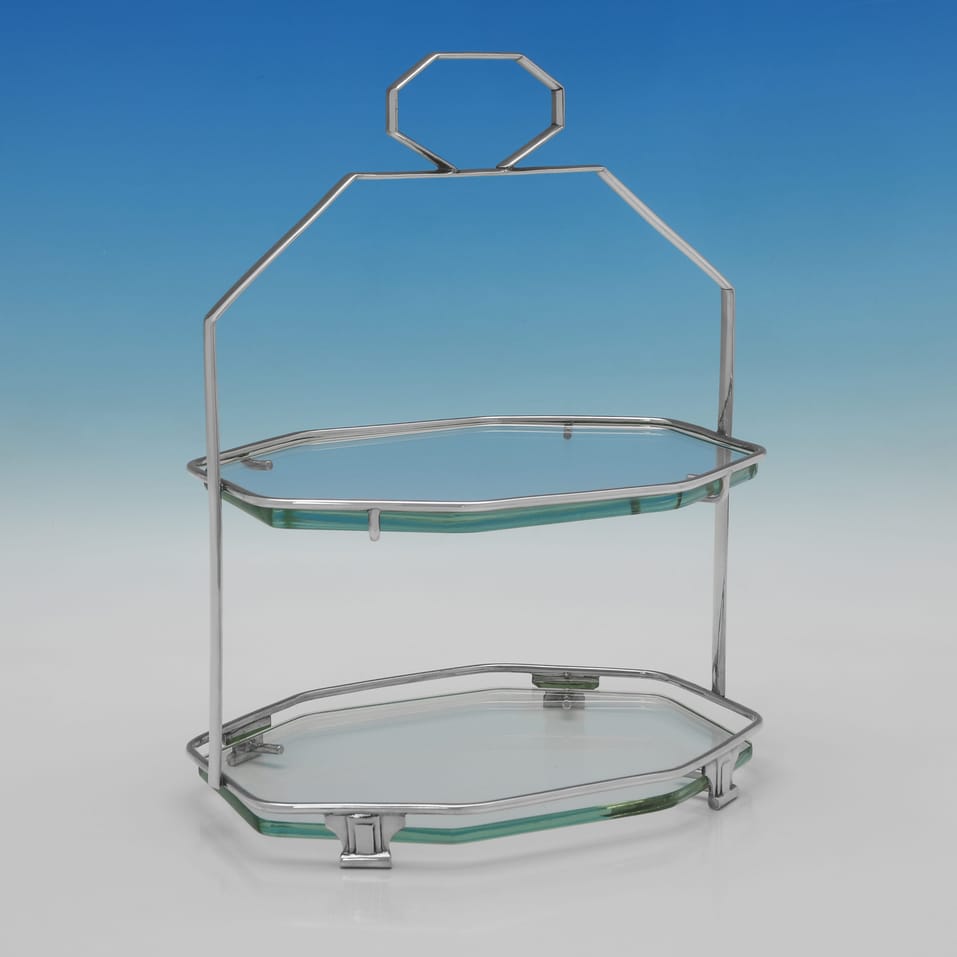 Sterling Silver & Glass Cake Stand - Frank Cobb & Co., hallmarked in 1934 Sheffield - George V