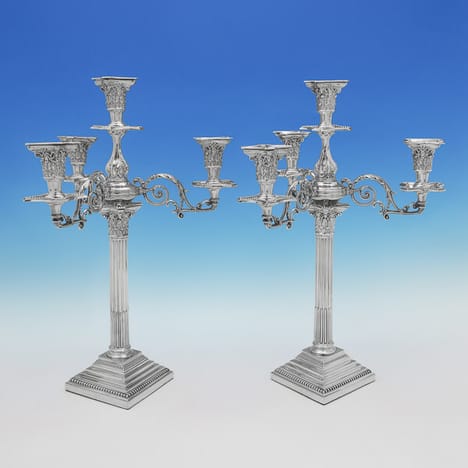 Antique Sterling Silver Pair Of 'Corinthian' 4 Light Candelabra - C. C. Pilling Hallmarked In 1901 London - Victorian - I