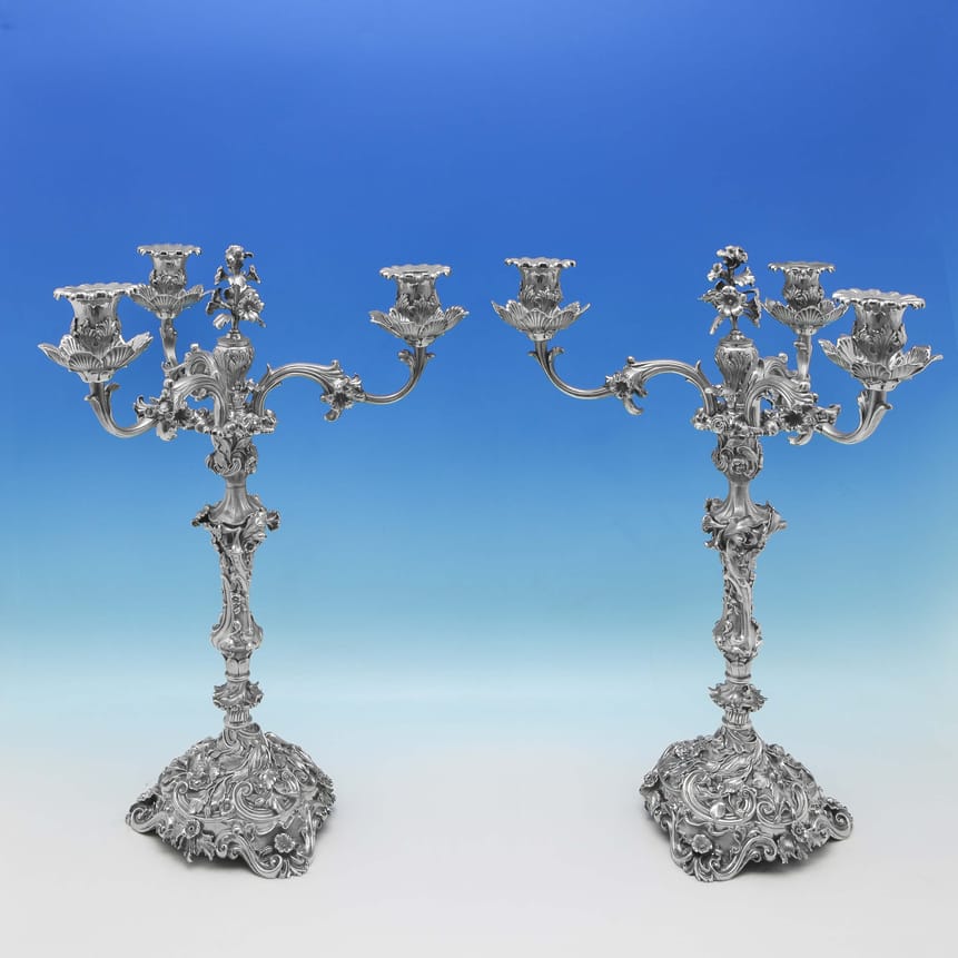 Antique Sterling Silver Pair Of Candelabra - Robert Hennell IV Hallmarked In 1870 London - Victorian - Image 7
