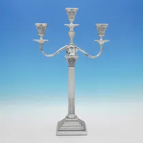Antique Sterling Silver Pair of 'Corinthian' 3 light Candelabra - James Dixon & Sons, hallmarked in 1894 Sheffield - Victorian - Thumbnail 2