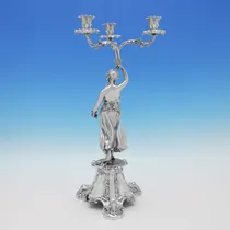 Antique Sterling Silver Pair of figural Candelabra - Barnards & Edward & John Barnard, hallmarked in 1859 London - Victorian - Thumbnail 4