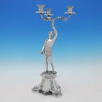 Antique Sterling Silver Pair of figural Candelabra - Barnards & Edward & John Barnard, hallmarked in 1859 London - Victorian - Thumbnail 5