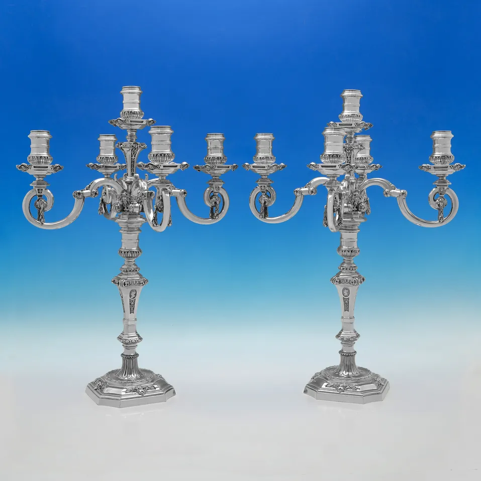 Antique Sterling Silver Candelabra - James Garrard, hallmarked in 1889 London - Victorian