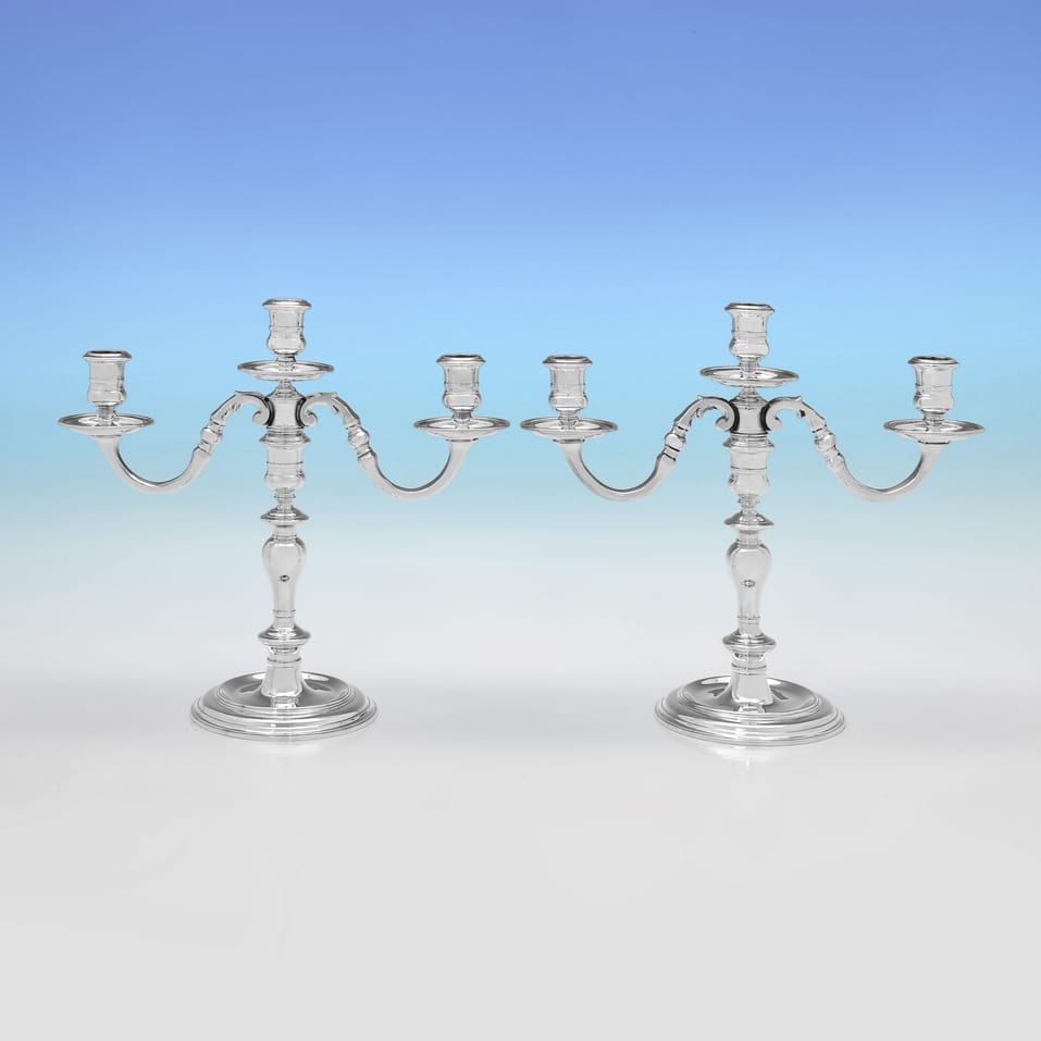 Sterling Silver Pair of Candelabra - Wakely & Wheeler, hallmarked in 1977 London - Elizabeth II