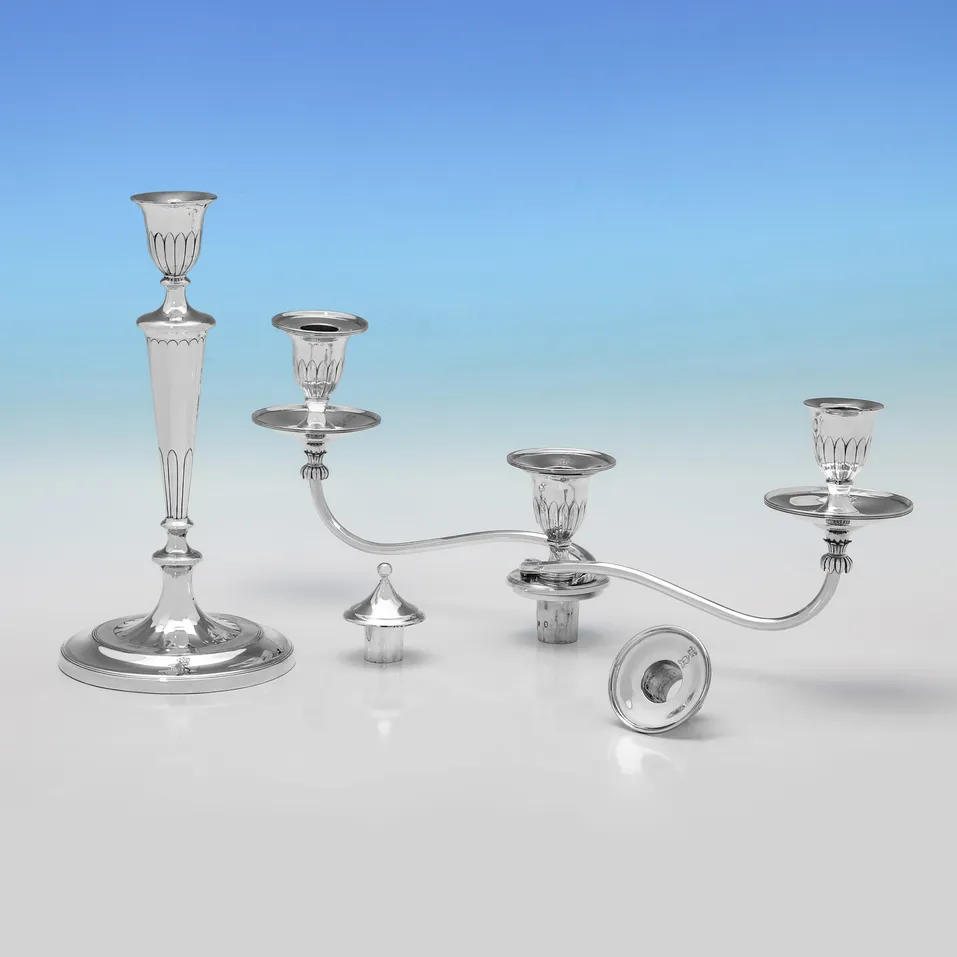 Antique Sterling Silver Pair of Candelabra - hallmarked in 1799 Sheffield - George III - Image 3