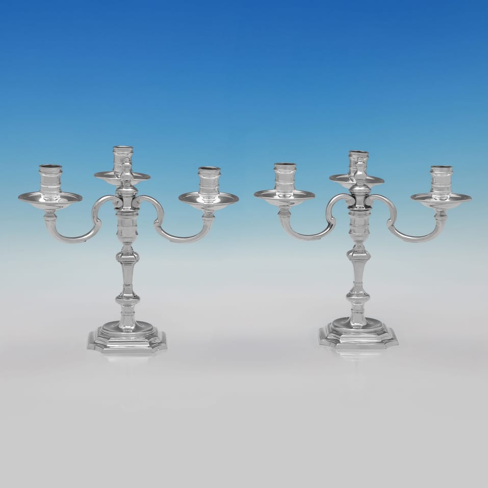 Sterling Silver Pair of Candelabra - J. B. Chatterley & Sons Ltd., hallmarked in 1973 Birmingham - Elizabeth II
