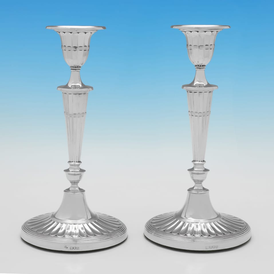 Antique Sterling Silver Pair of Candlesticks - William Hutton & Sons Ltd., hallmarked in 1910 London - George V