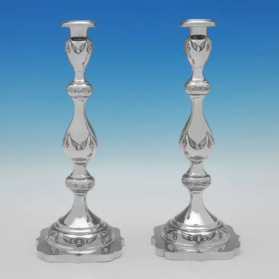 Antique Sterling Silver Pair of Candlesticks - Morris Salkind, hallmarked in 1923 London - George V
