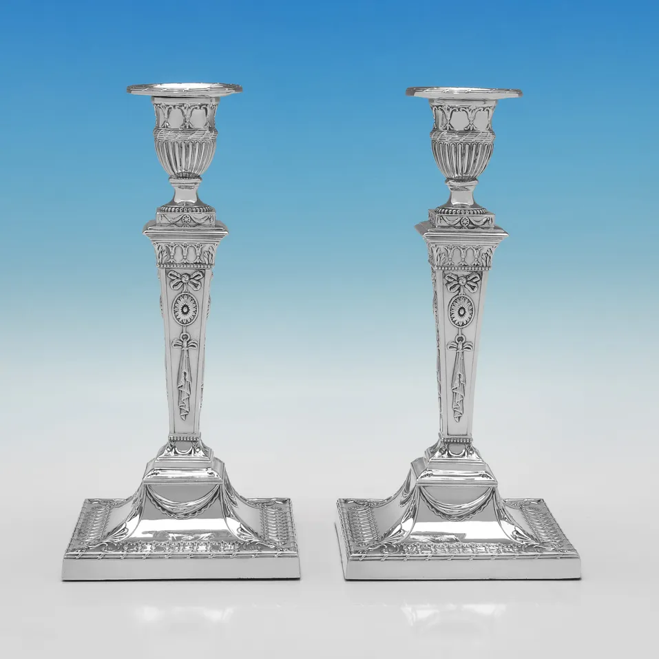 Antique Silver Plate Pair of Candlesticks - Thomas Bradbury & Sons, made circa 1900 - Victorian