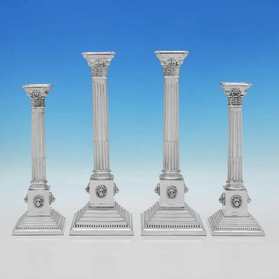 Sterling Silver Set of 4 Candlesticks - Britton, Gould & Co., hallmarked in 1935 Birmingham - George V