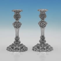 Antique Sterling Silver Pair of Candlesticks - S. C. Younge & Co., hallmarked in 1821 Sheffield - George IV - Thumbnail 1