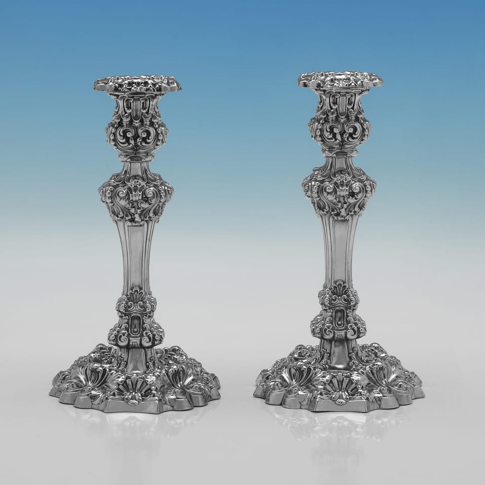 Antique Sterling Silver Pair of Candlesticks - S. C. Younge & Co., hallmarked in 1821 Sheffield - George IV