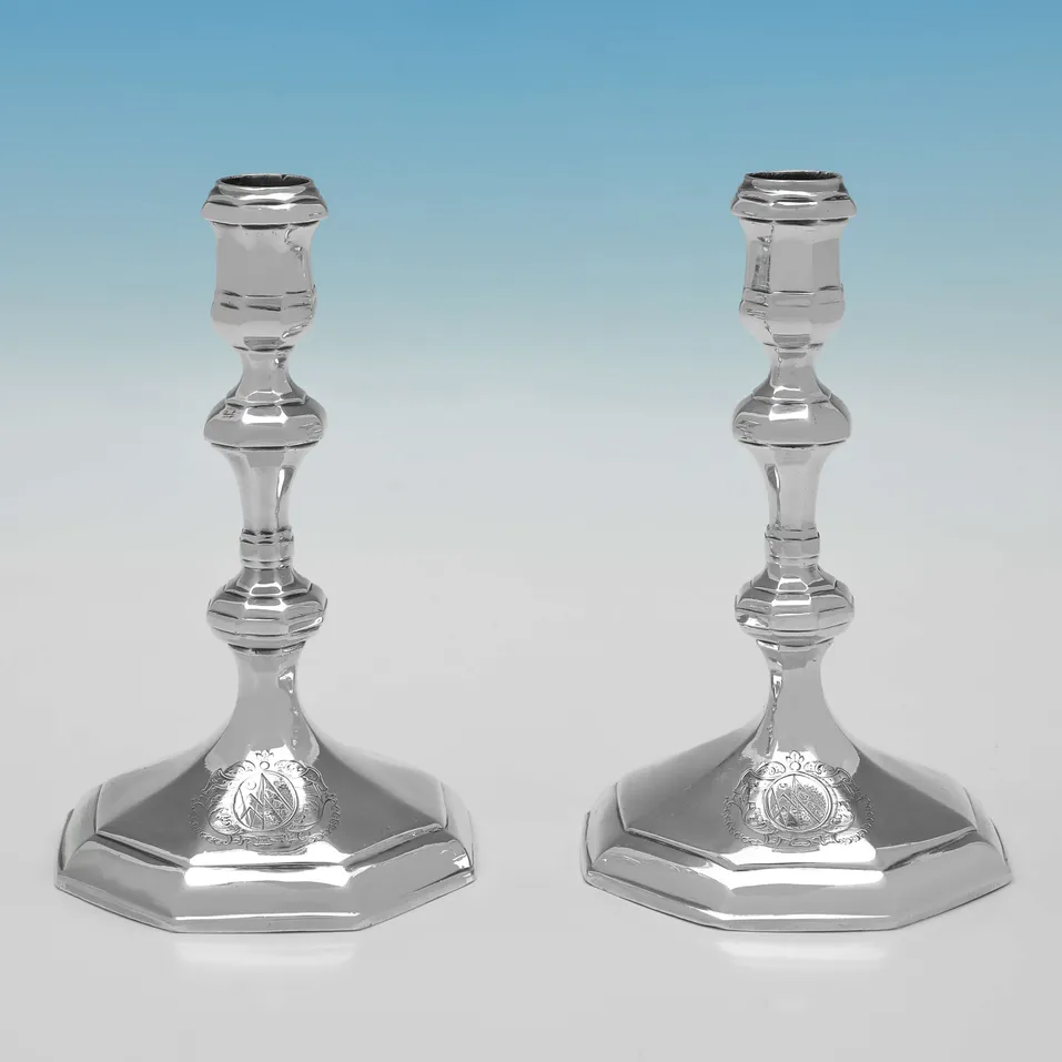 Antique Britannia Standard Silver Pair of Candlesticks - Matthew Cooper I, hallmarked in 1709 - Queen Anne