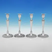 Antique Old Sheffield Plate Set of 4 Candlesticks - made circa 1790 - George III - Thumbnail 1