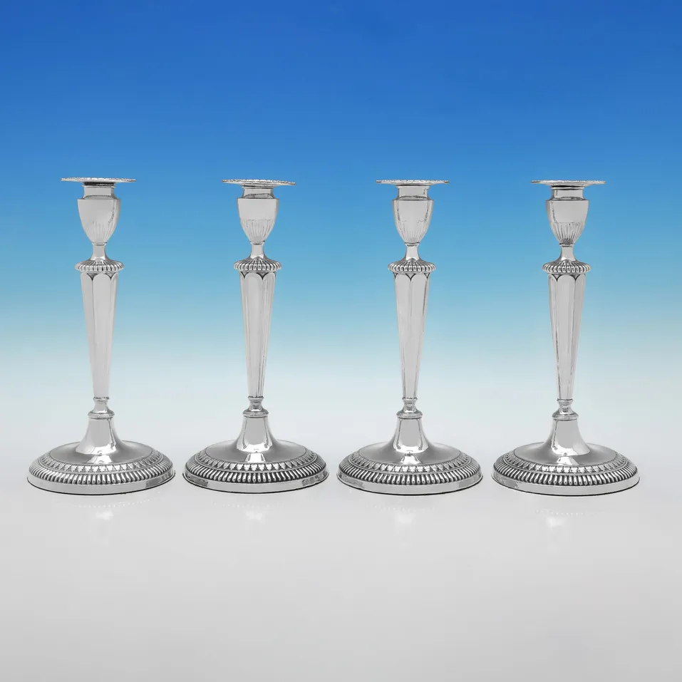 Antique Old Sheffield Plate Set of 4 Candlesticks - made circa 1790 - George III - Image 1