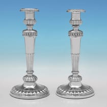 Antique Sterling Silver Pair of Candlesticks - John Roberts & Co., hallmarked in 1807 Sheffield - George III - Thumbnail 1