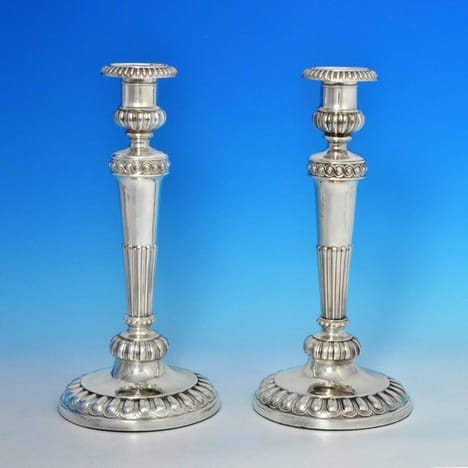 Antique Sterling Silver Pair Of Candlesticks - John Roberts & Co Hallmarked In 1807 Sheffield - George III Georgian - ima