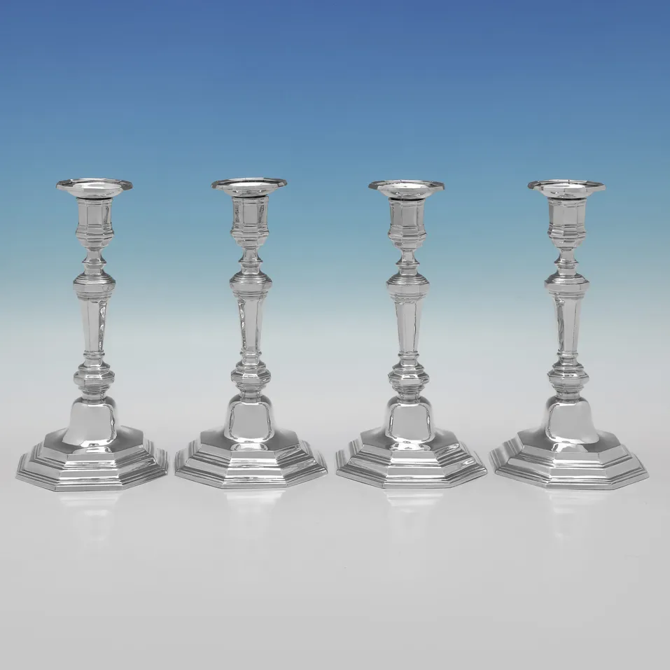 Antique Britannia Standard Silver Set of 4 Candlesticks - Charles Stuart Harris, hallmarked in 1893 London - Victorian