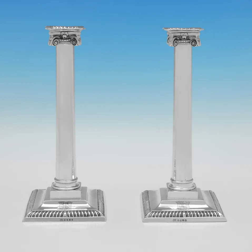 Antique Sterling Silver Pair of Candlesticks - John Scofield, hallmarked in 1795 London - George III
