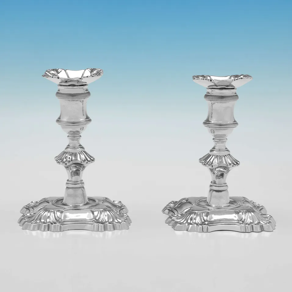 Antique Sterling Silver Pair of Candlesticks - John Priest, hallmarked in 1756 London - George II