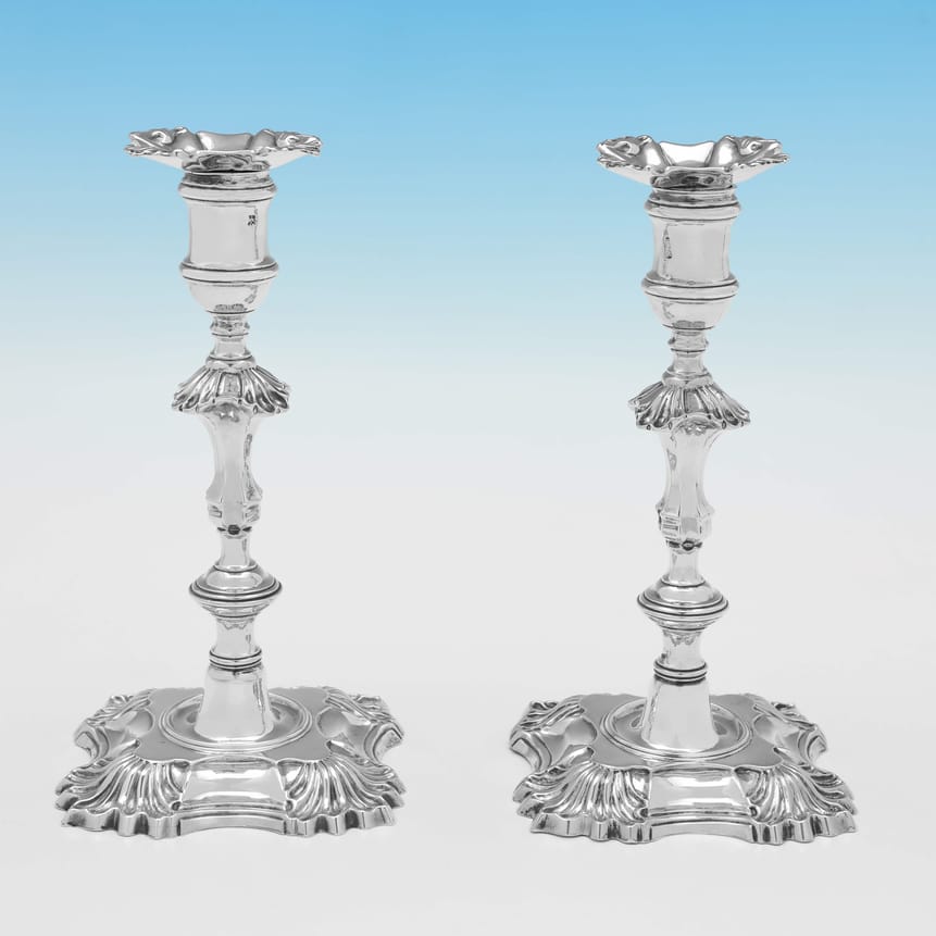 Antique Sterling Silver Candlesticks - William Gould Hallmarked In 1751 London - Georgian - Image 1