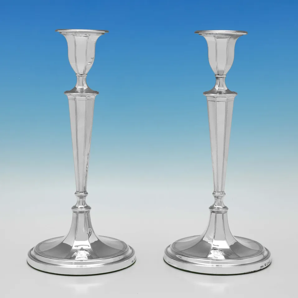Antique Sterling Silver Pair of Candlesticks - John Parsons & Co., hallmarked in 1790 Sheffield - George III