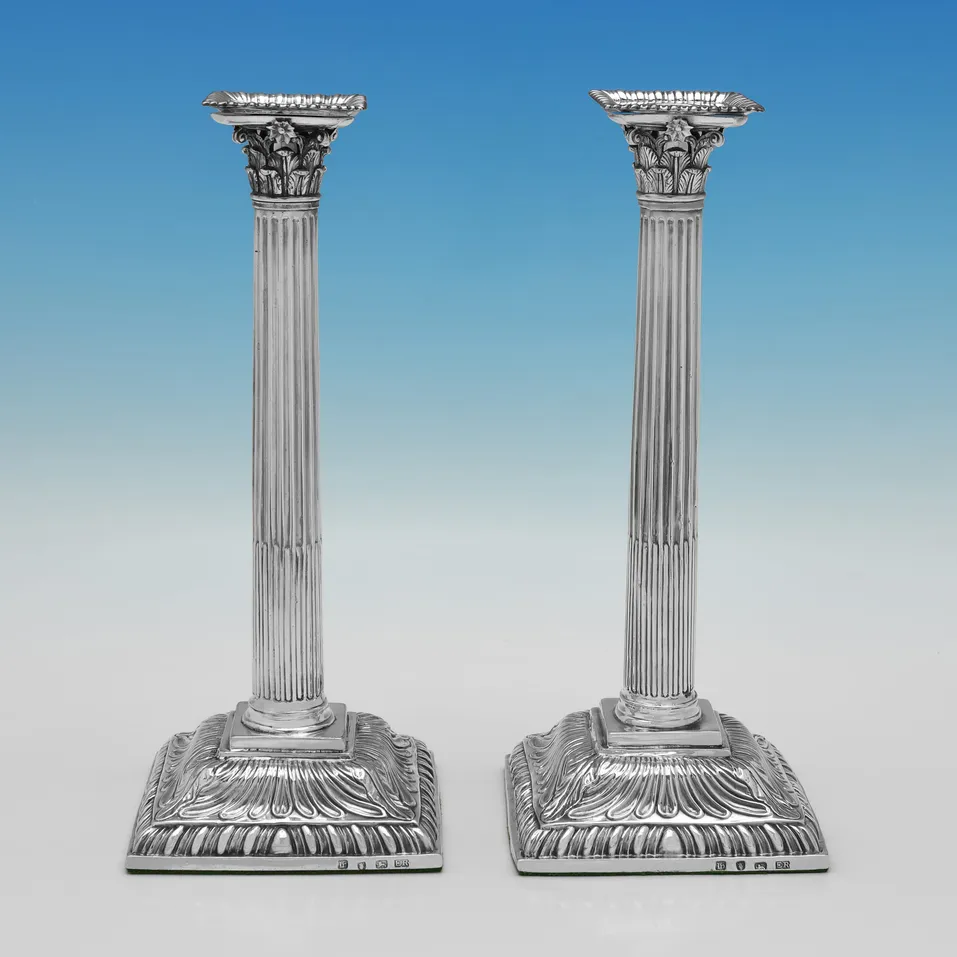 Antique Sterling Silver Pair of Candlesticks - Emick Romer, hallmarked in 1763 London - George III