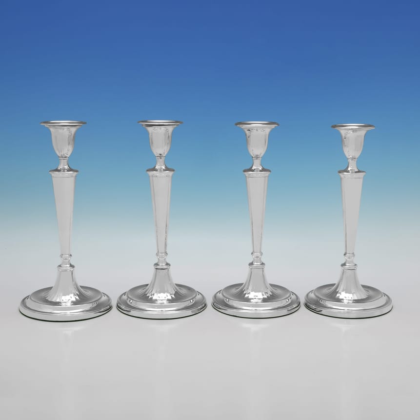 Antique Sterling Silver Set of 4 Candlesticks - John Parsons & Co., hallmarked in 1786 Sheffield - George III