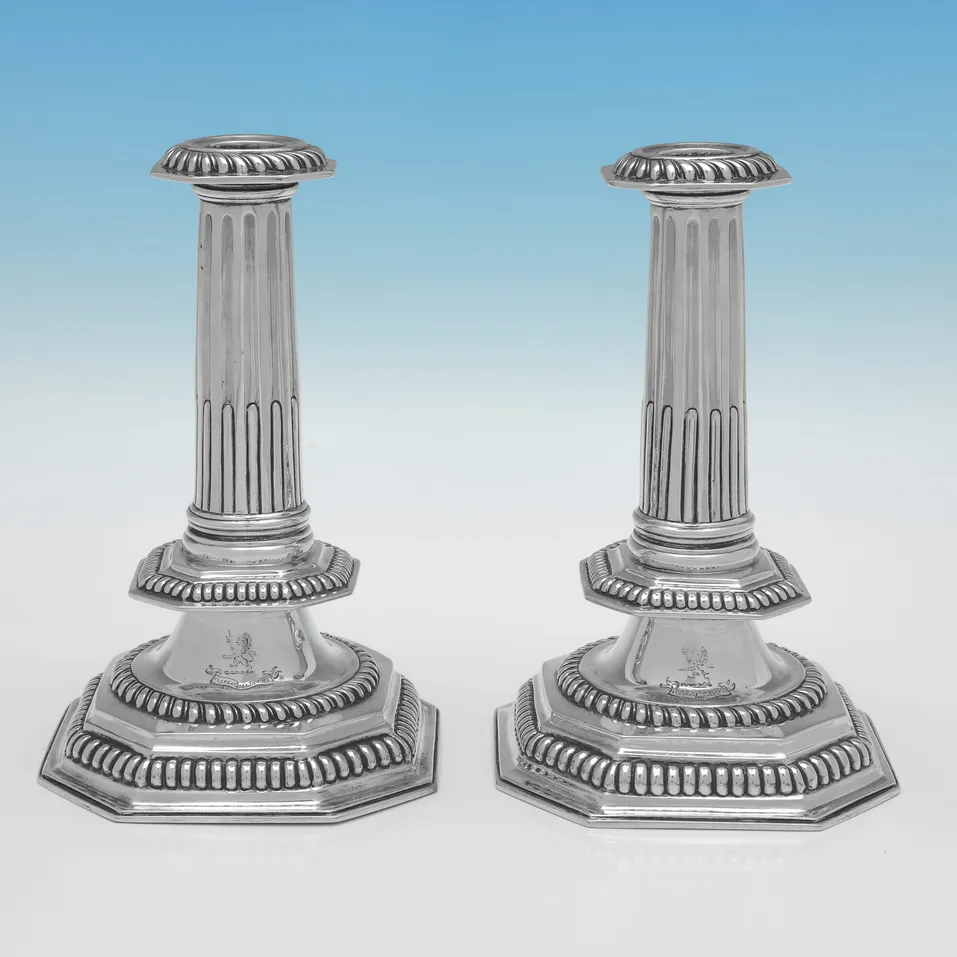 Antique Sterling Silver Pair of Candlesticks - John Henry Williamson, hallmarked in 1875 London - Victorian