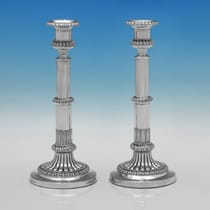 Antique Sterling Silver Pair of Telescopic Candlesticks - John Roberts & Co., hallmarked in 1814 Sheffield - Regency - Thumbnail 1