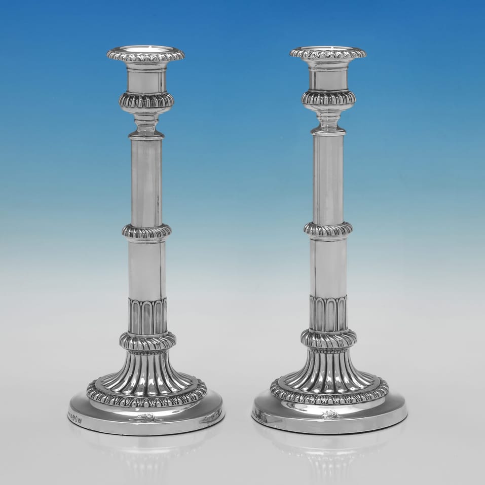Antique Sterling Silver Pair of Telescopic Candlesticks - John Roberts & Co., hallmarked in 1814 Sheffield - Regency