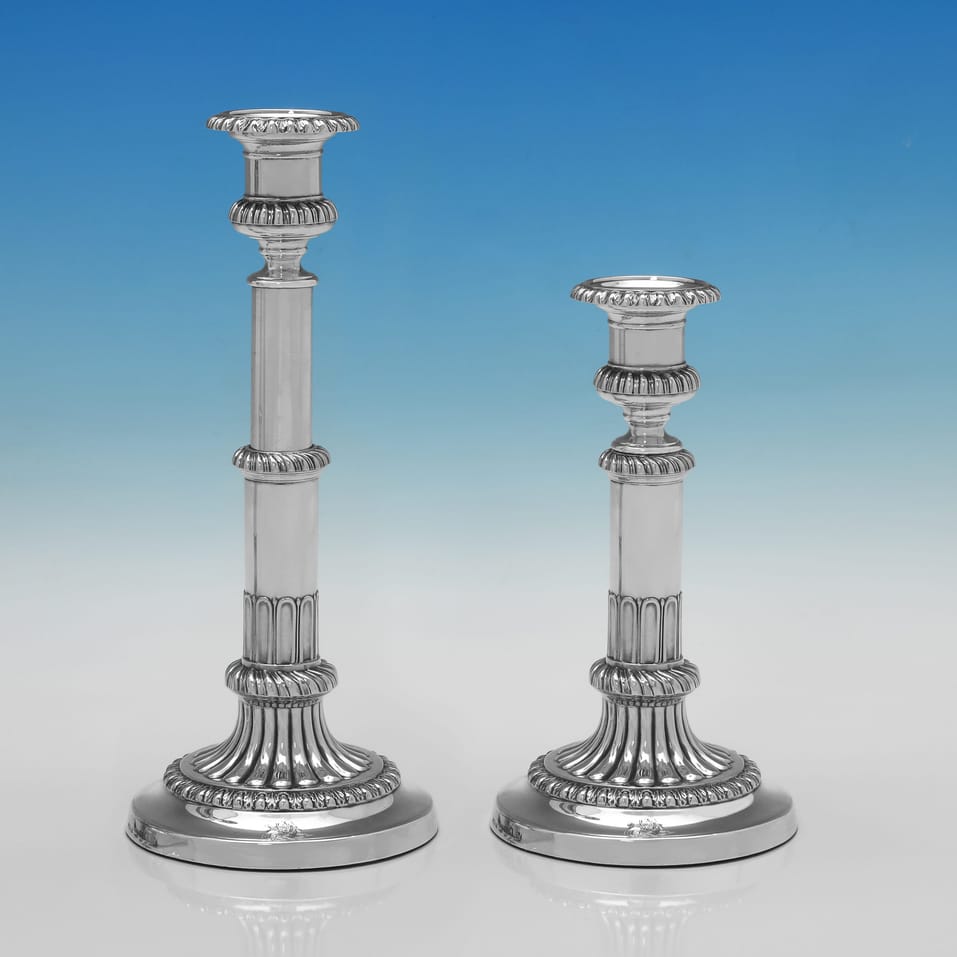 Antique Sterling Silver Pair of Telescopic Candlesticks - John Roberts & Co., hallmarked in 1814 Sheffield - Regency - Image 2