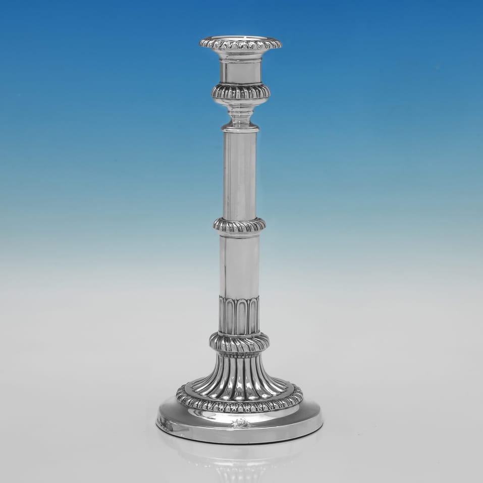 Antique Sterling Silver Pair of Telescopic Candlesticks - John Roberts & Co., hallmarked in 1814 Sheffield - Regency - Image 3