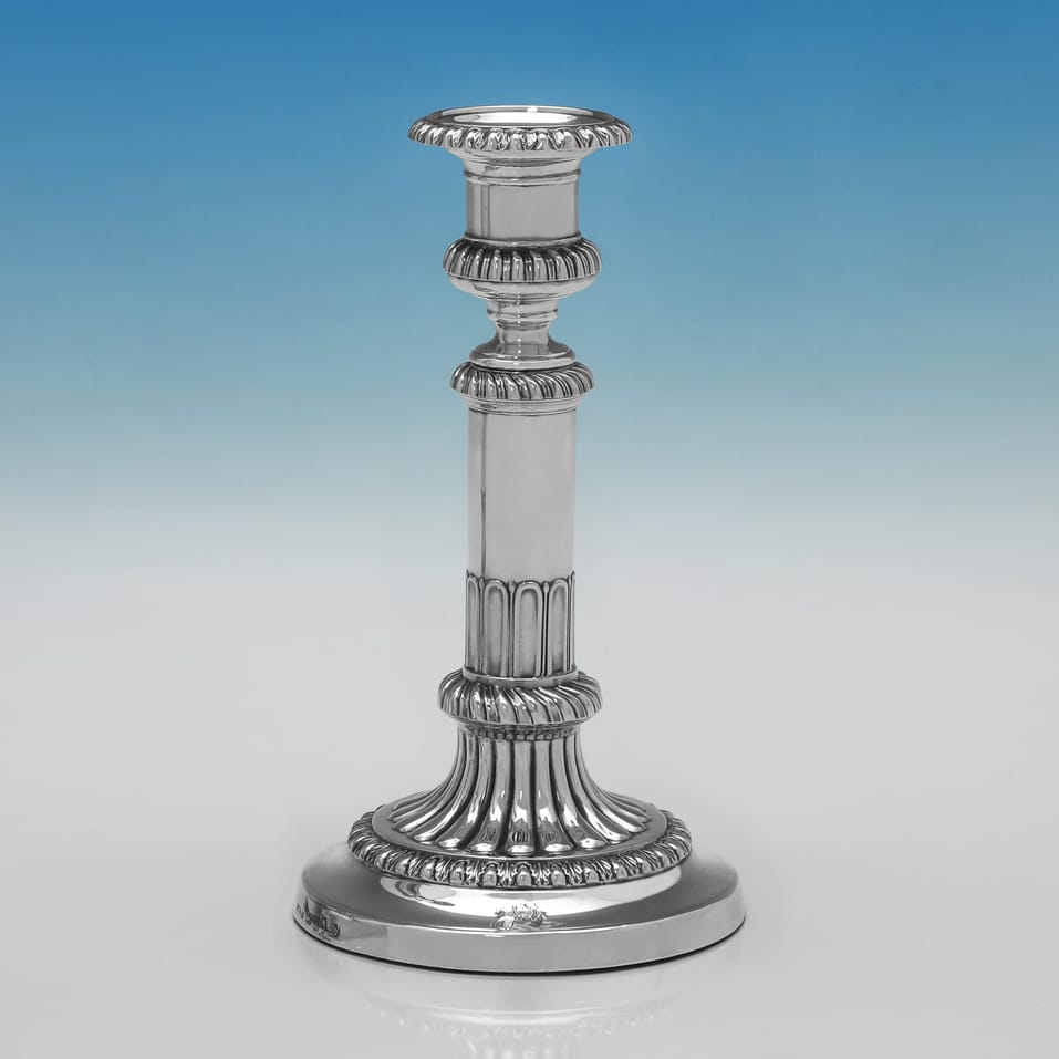 Antique Sterling Silver Pair of Telescopic Candlesticks - John Roberts & Co., hallmarked in 1814 Sheffield - Regency - Image 5