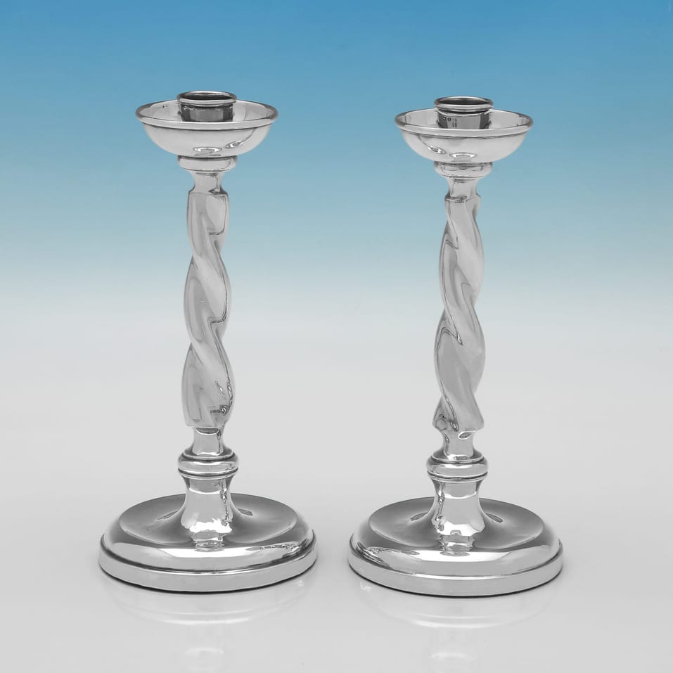 Antique Sterling Silver Pair of Candlesticks - Saunders & Mckenzie, hallmarked in 1924 Birmingham - George V
